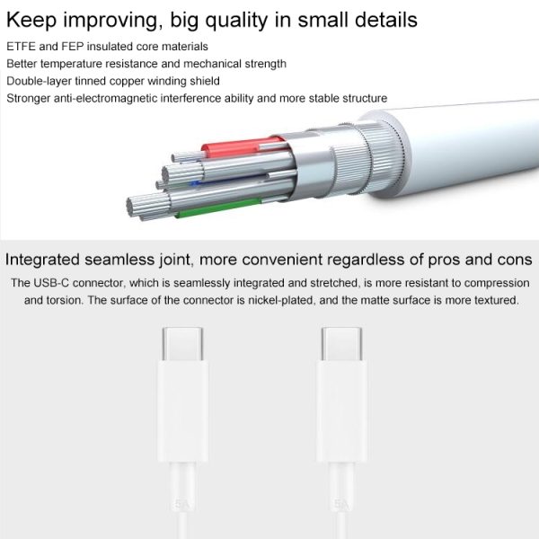 Originele Huawei CP43 5A USB-C / Type-C naar USB-C / Type-C snellaaddatakabel, kabellengte: 1m