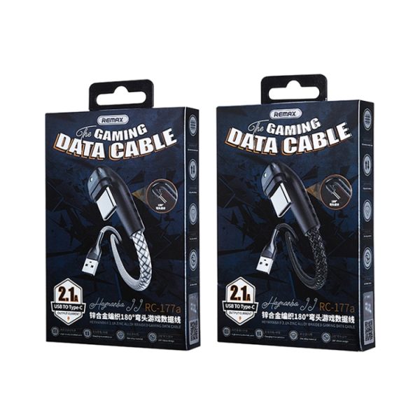 REMAX RC-177a Heymanba II 2.1A USB naar USB-C / Type-C 180 graden elleboog zinklegering gevlochten gaming-datakabel, kabellengte: 1m, RC-177a