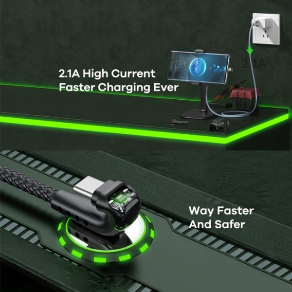 REMAX RC-177a Heymanba II 2.1A USB naar USB-C / Type-C 180 graden elleboog zinklegering gevlochten gaming-datakabel, kabellengte: 1m, RC-177a