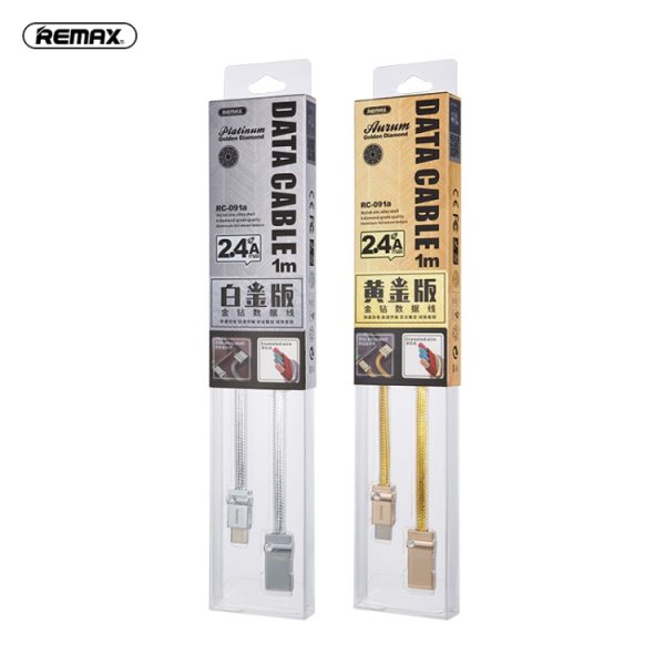 REMAX RC-091a 2.4A USB naar USB-C / Type-C Golden Diamond datasynchronisatie-oplaadkabel, kabellengte: 1m, RC-091a