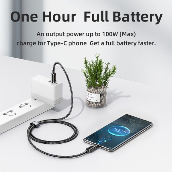 REMAX RC-128a 100W Type-C / USB-C naar Type-C / USB-C Intelligent digitaal display Zinklegering gevlochten oplaaddatakabel, lengte: 1,2 m