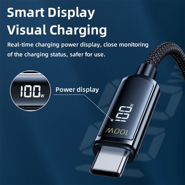 REMAX RC-128a 100W Type-C / USB-C naar Type-C / USB-C Intelligent digitaal display Zinklegering gevlochten oplaaddatakabel, lengte: 1,2 m