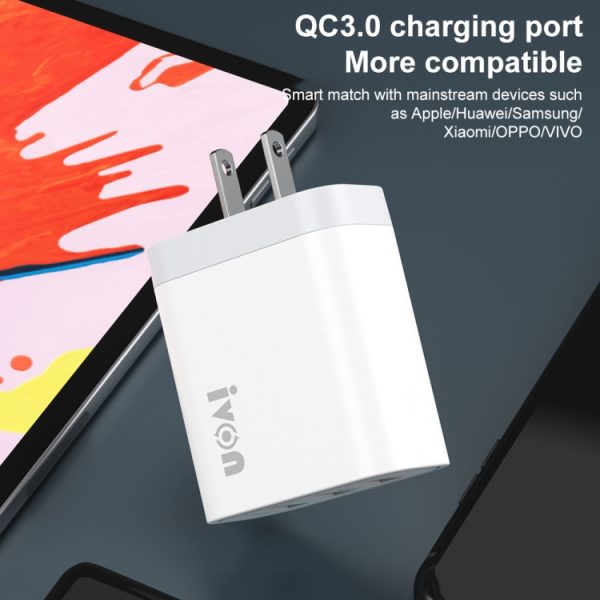 Ivon AD37 5A QC 3.0 Drie USB-poort Travel Charger, US Plug