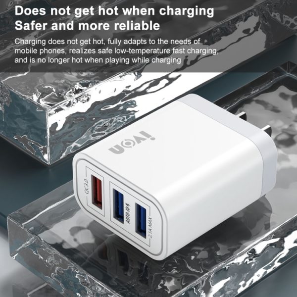 Ivon AD37 5A QC 3.0 Drie USB-poort Travel Charger, US Plug