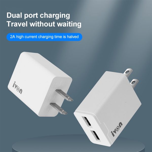 Ivon AD38 5V 2.1A Dual USB-poort Travel Charger, US Plug