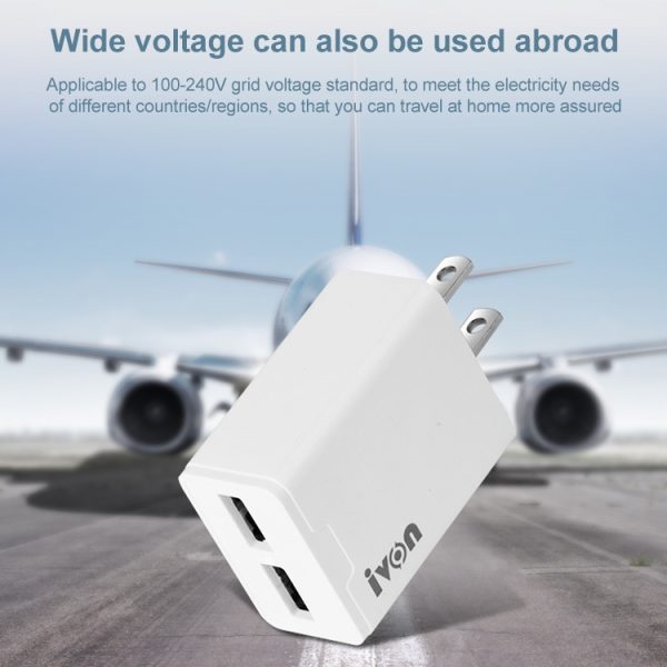 Ivon AD38 5V 2.1A Dual USB-poort Travel Charger, US Plug