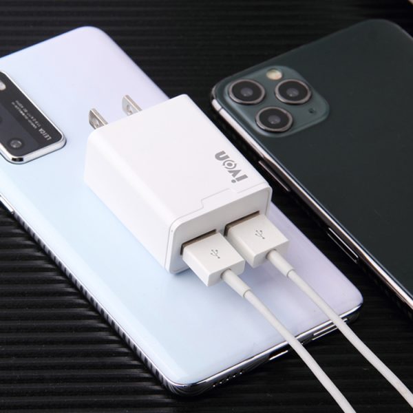 Ivon AD38 5V 2.1A Dual USB-poort Travel Charger, US Plug