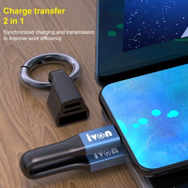 IVON CA90 3.1A Max USB naar USB-C / Type-C draagbare datakabel met ring, lengte: 14,5 cm, Type-C