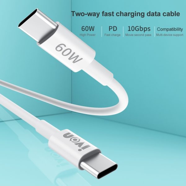IVON CA203 60W PD USB-C / TYPE-C tot USB-C / Type-C Snelle oplaadgegevenskabel, kabellengte: 1m