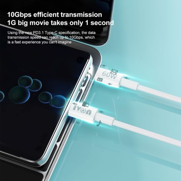 IVON CA203 60W PD USB-C / TYPE-C tot USB-C / Type-C Snelle oplaadgegevenskabel, kabellengte: 1m