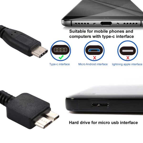 USB-C / Type-C male naar micro B male adapterkabel, totale lengte: ongeveer 30 cm, USB-C / Type-C male naar Micro B male adapterkabel, totale lengte: ongeveer 30 cm