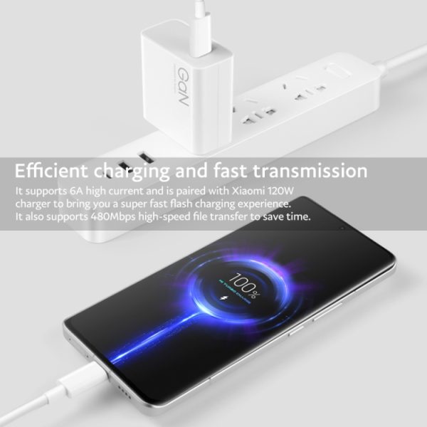 Originele Xiaomi 6A USB-C / Type-C naar USB-C / Type-C snellaaddatakabel, lengte: 1m