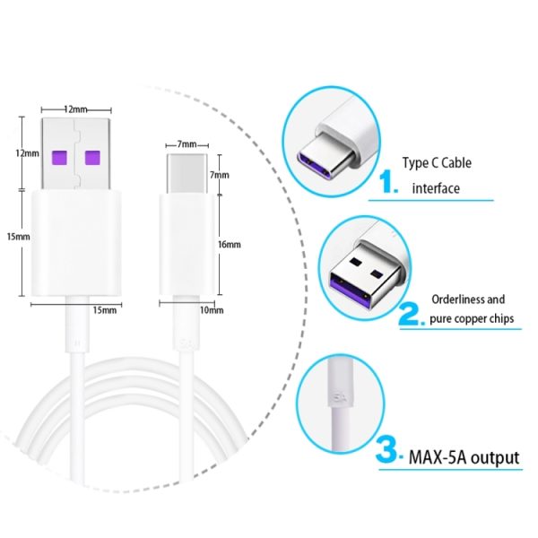 5A USB naar USB-C / Type-C mobiele telefoon Tablet PC Universele supersnelle oplaadgegevenskabel, 1m, 1.5m, 2m