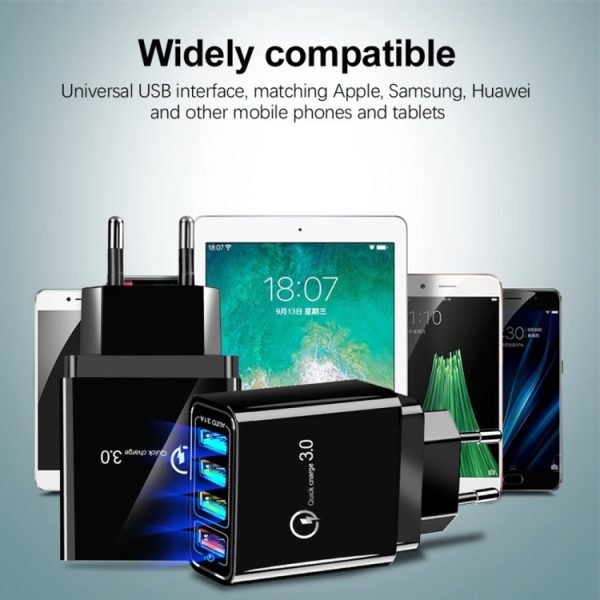 30W QC 3.0 USB + 3 USB 2.0-poorten Mobiele telefoon Tablet PC Universele snellader Reislader, EU-stekker, EU Plug