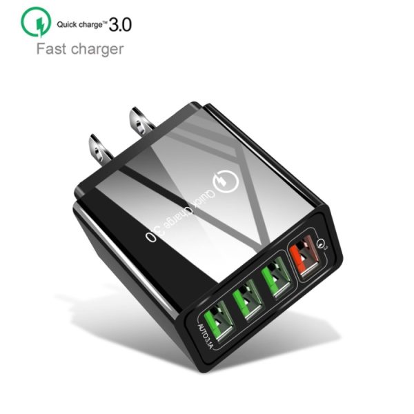 30W QC 3.0 USB + 3 USB 2.0-poorten Mobiele telefoon Tablet PC Universele snellader Reislader, US-stekker, US Plug