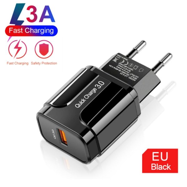 Draagbare QC3.0 18W USB-poort Universele snellader, EU-stekker, EU Plug