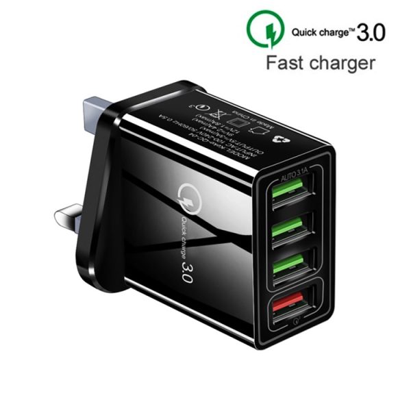 2 in 1 1m USB naar USB-C / Type-C datakabel + 30W QC 3.0 4 USB-interfaces Mobiele telefoon Tablet PC Universele snellader Reisopladerset, VK-stekker, USB-C / Type-C Set UK Plug