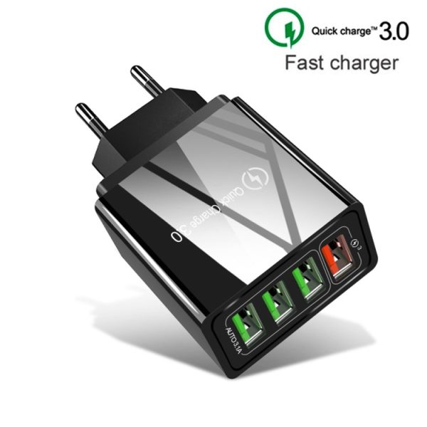 2 in 1 1m USB naar Micro USB datakabel + 30W QC 3.0 4 USB-interfaces Mobiele telefoon Tablet PC Universele snellader Reisopladerset, EU-stekker, Micro USB Set EU Plug
