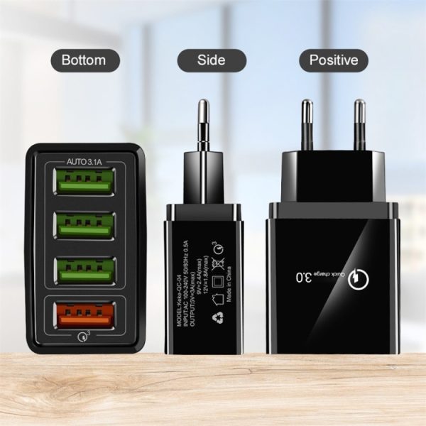 2 in 1 1m USB naar Micro USB datakabel + 30W QC 3.0 4 USB-interfaces Mobiele telefoon Tablet PC Universele snellader Reisopladerset, EU-stekker, Micro USB Set EU Plug