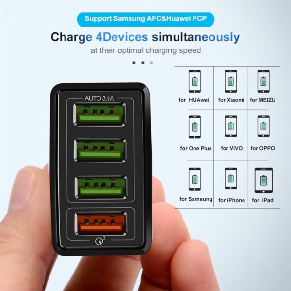 2 in 1 1m USB naar Micro USB datakabel + 30W QC 3.0 4 USB-interfaces Mobiele telefoon Tablet PC Universele snellader Reisopladerset, EU-stekker, Micro USB Set EU Plug