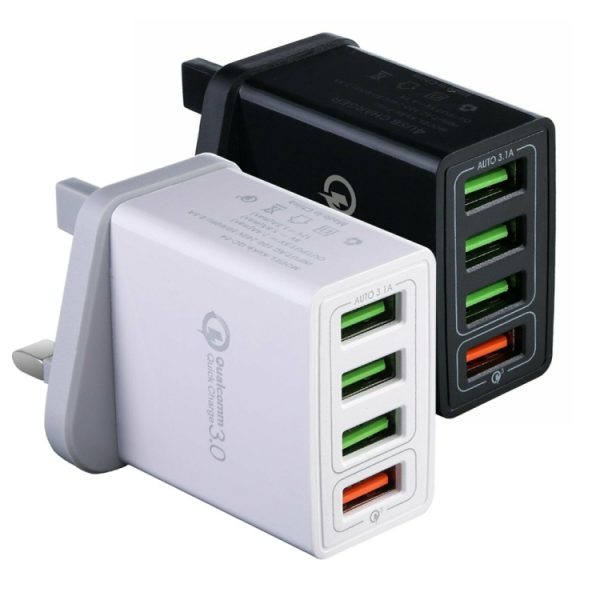 2 in 1 1 m USB naar Micro USB datakabel + 30 W QC 3.0 4 USB-interfaces Mobiele telefoon Tablet PC Universele snellader Reisopladerset, VK-stekker, Micro USB Set UK Plug