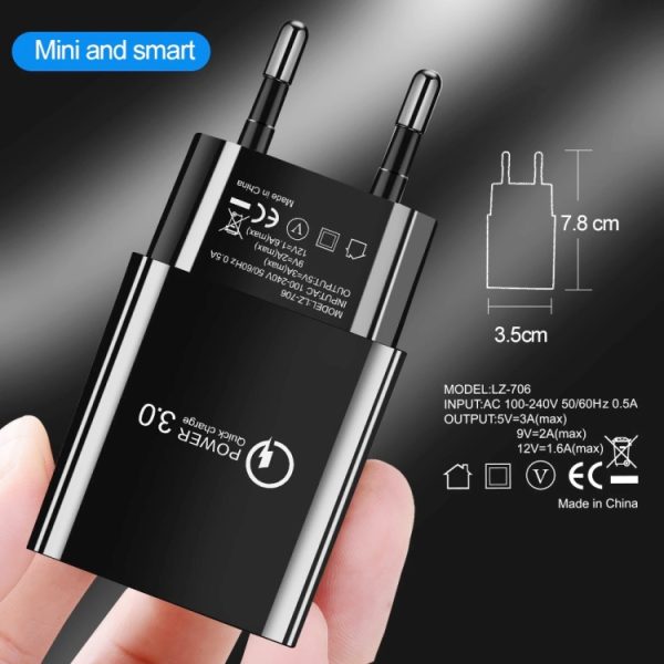 Mini QC3.0 USB 18W mobiele telefoon tablet universele snellader, EU-stekker, EU Plug