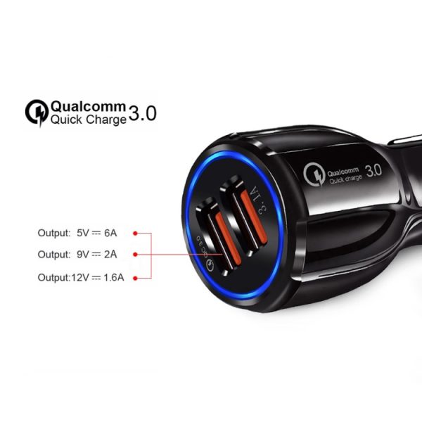 Qc3.0 Dual USB 6A Snellader voor voertuigen / Tablet voor mobiele telefoon Snel opladen, LZ-681 (Black), LZ-681 (White)