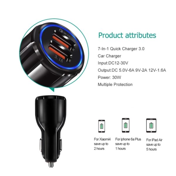 Qc3.0 Dual USB 6A Snellader voor voertuigen / Tablet voor mobiele telefoon Snel opladen, LZ-681 (Black), LZ-681 (White)