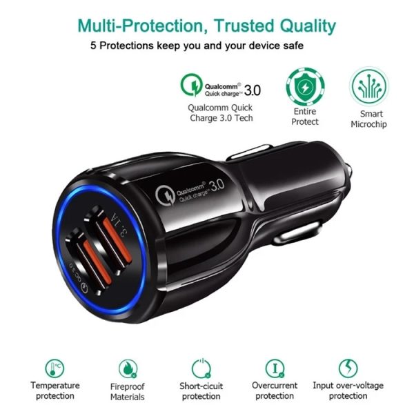 Qc3.0 Dual USB 6A Snellader voor voertuigen / Tablet voor mobiele telefoon Snel opladen, LZ-681 (Black), LZ-681 (White)