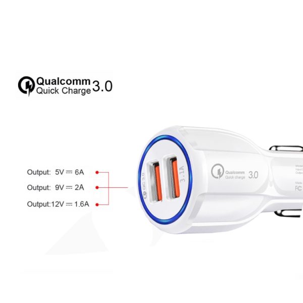 Qc3.0 Dual USB 6A Snellader voor voertuigen / Tablet voor mobiele telefoon Snel opladen, LZ-681 (Black), LZ-681 (White)