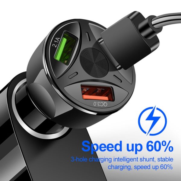 QC3.0 3 USB 35W krachtige voertuiglader / mobiele telefoon tablet universele voertuiglader