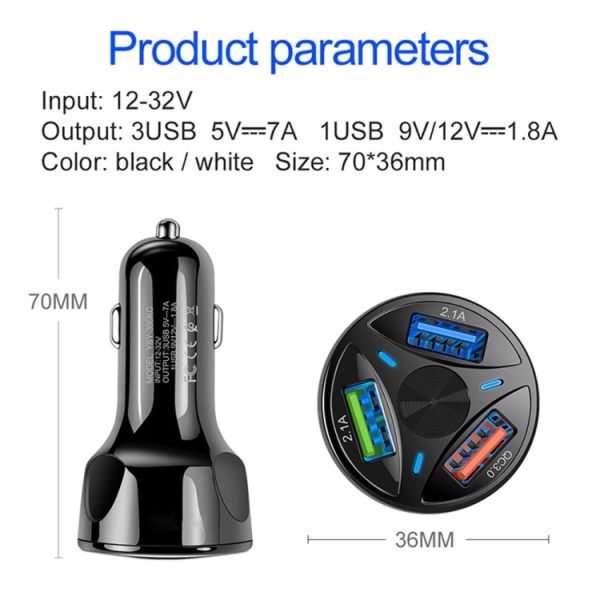 QC3.0 3 USB 35W krachtige voertuiglader / mobiele telefoon tablet universele voertuiglader