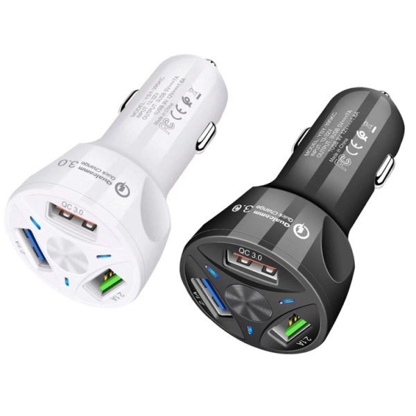 QC3.0 3 USB 35W krachtige voertuiglader / mobiele telefoon tablet universele voertuiglader