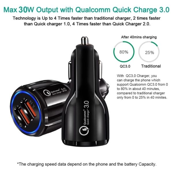 Qc3.0 dubbele USB-autolader + 8-pins snelle oplaadkabel autolaadset, 8 Pin (Black), 8 Pin (White)