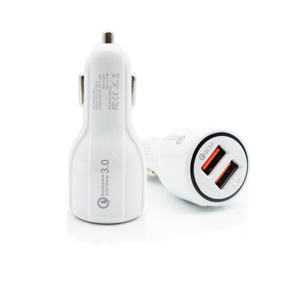 Qc3.0 dubbele USB-autolader + micro-USB-snellaadkabel Autolaadset, Micro USB (White), Micro USB (Black)