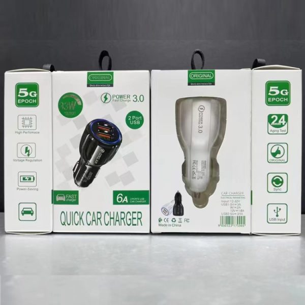Qc3.0 Dual USB Car Charging + Type-C snellaadkabel Car Charging Kit, Type-C (Black), Type-C (White)