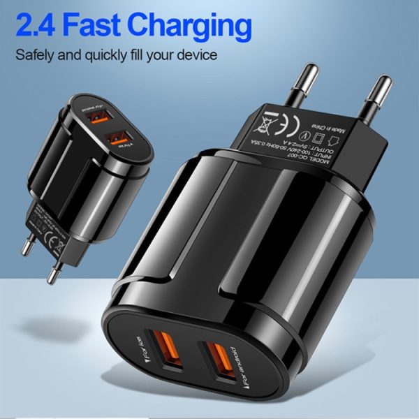 Draagbare Dual USB Mobiele Telefoon Tablet Universele Oplaadkop Reislader, EU Plug, EU Plug
