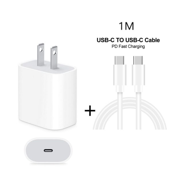 2-in-1 PD 20W enkele USB-C / Type-C-poort Reislader + 3A PD 3.0 USB-C / Type-C naar USB-C / Type-C snellaaddatakabelset, kabellengte: 1m, US-stekker