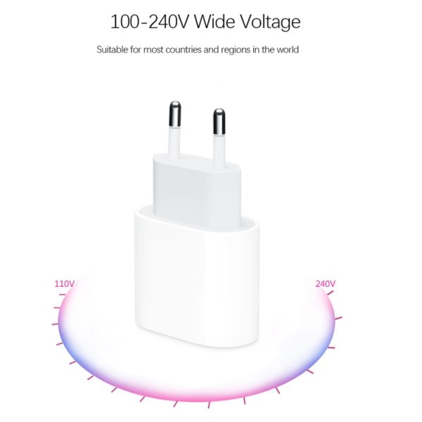 2-in-1 PD 20W enkele USB-C / Type-C-poort Reislader + 3A PD3.0 USB-C / Type-C naar USB-C / Type-C snellaaddatakabelset, kabellengte: 2m, EU-stekker