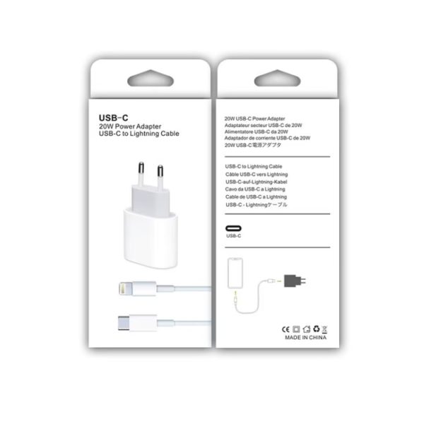 2-in-1 PD 20W enkele USB-C / Type-C-poort Reislader + 3A PD3.0 USB-C / Type-C naar 8-pins snellaaddatakabelset, kabellengte: 1m, EU-stekker