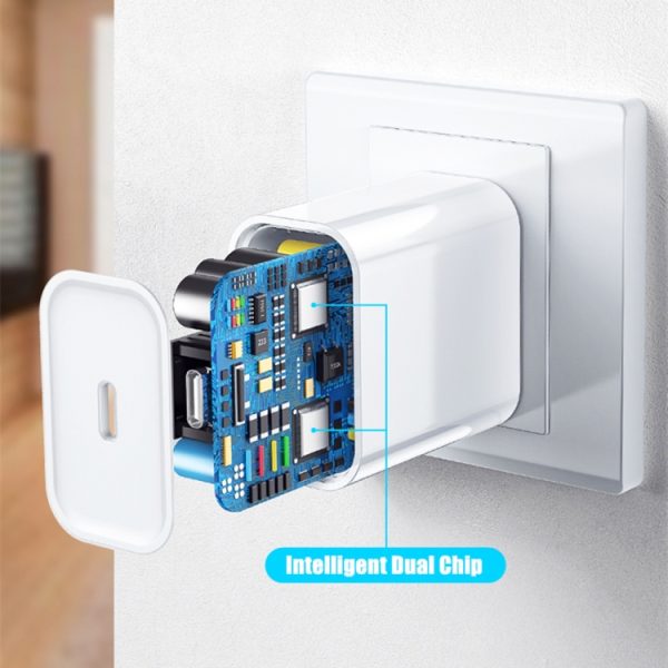 2-in-1 PD 20W enkele USB-C / Type-C-poort Reislader + 3A PD3.0 USB-C / Type-C naar 8-pins snellaaddatakabelset, kabellengte: 1m, EU-stekker