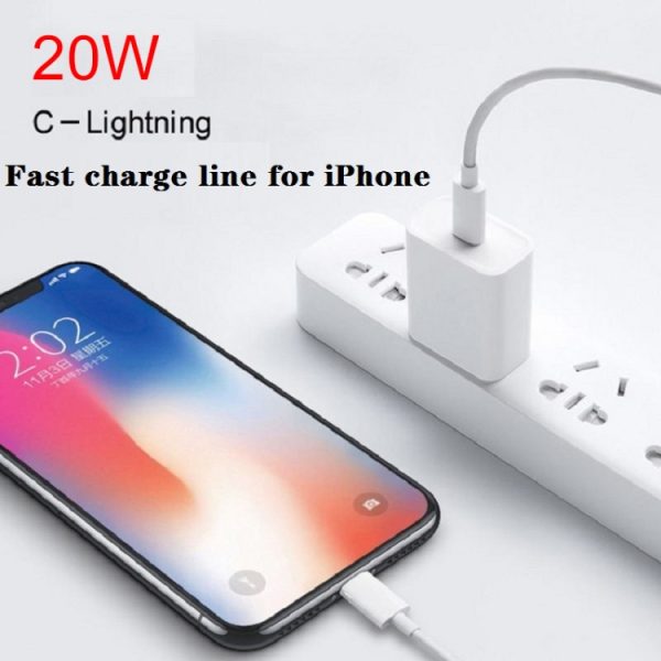 2-in-1 PD 20W enkele USB-C / Type-C-poort Reislader + 3A PD3.0 USB-C / Type-C naar 8-pins snellaaddatakabelset, kabellengte: 1m, EU-stekker