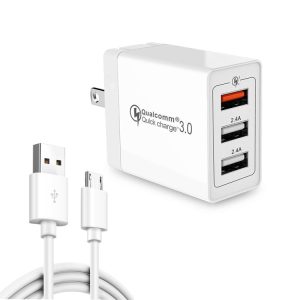 SDC-30W 2-in-1 USB-naar-micro-USB-datakabel + 30W QC 3.0 USB + 2.4A Dual USB 2.0-poorten Mobiele telefoon Tablet PC Universele snellader Reisladerset, Amerikaanse stekker