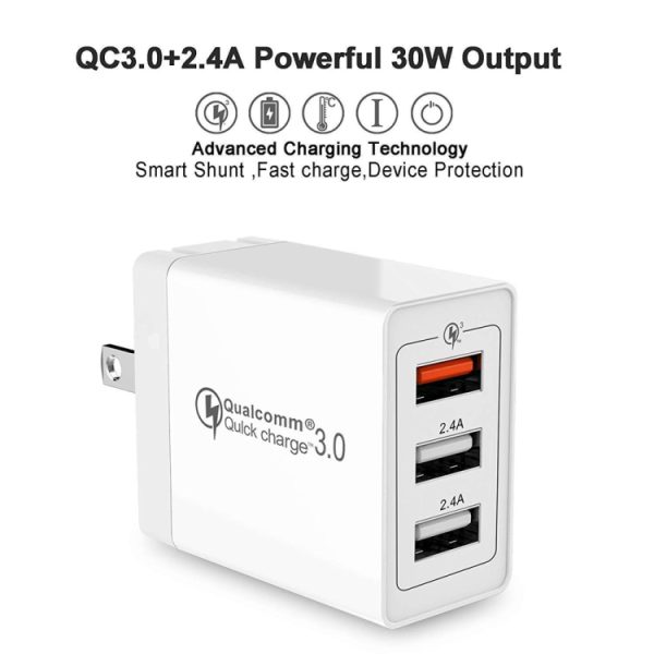 SDC-30W 2-in-1 USB-naar-micro-USB-datakabel + 30W QC 3.0 USB + 2.4A Dual USB 2.0-poorten Mobiele telefoon Tablet PC Universele snellader Reisladerset, Amerikaanse stekker