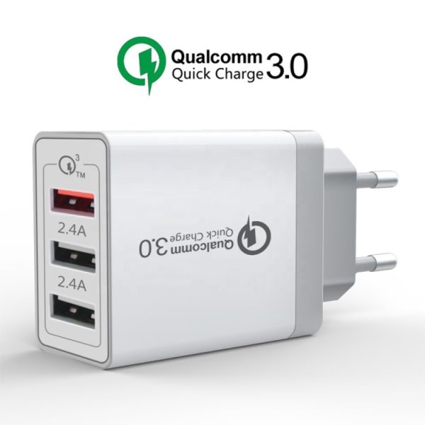 SDC-30W 2-in-1 USB-naar-micro-USB-datakabel + 30W QC 3.0 USB + 2.4A dubbele USB 2.0-poorten Mobiele telefoon Tablet PC Universele snellader Reisladerset, EU-stekker