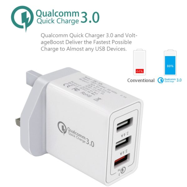 SDC-30W 2 in 1 USB naar USB-C / Type-C datakabel + 30W QC 3.0 USB + 2.4A dubbele USB 2.0-poorten Mobiele telefoon Tablet PC Universele snellader Reisladerset, VK-stekker