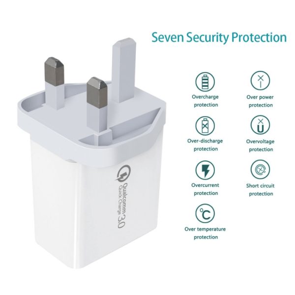 SDC-30W 2 in 1 USB naar USB-C / Type-C datakabel + 30W QC 3.0 USB + 2.4A dubbele USB 2.0-poorten Mobiele telefoon Tablet PC Universele snellader Reisladerset, VK-stekker