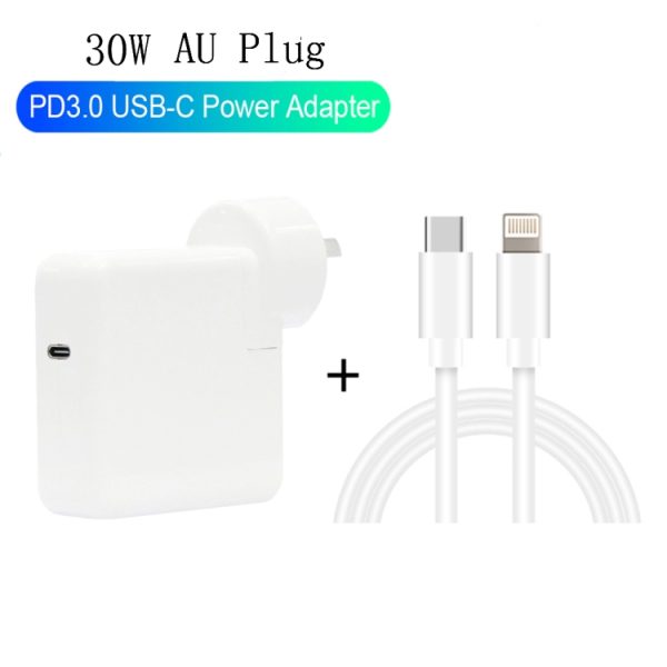 2 in 1 PD3.0 30W USB-C / Type-C reisoplader met afneembare voet + PD3.0 3A USB-C / Type-C naar 8-pins snellaaddatakabelset, kabellengte: 1m, AU-stekker