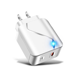 LZ-819A+C QC3.0 USB + PD 18W USB-C / Type-C-interfaces Reislader met indicatielampje, US-stekker, US Plug
