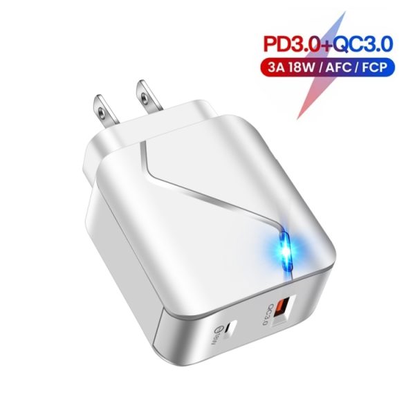LZ-819A+C QC3.0 USB + PD 18W USB-C / Type-C-interfaces Reislader met indicatielampje, US-stekker, US Plug